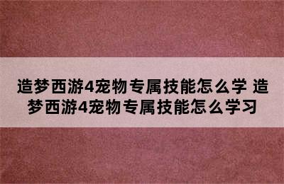 造梦西游4宠物专属技能怎么学 造梦西游4宠物专属技能怎么学习